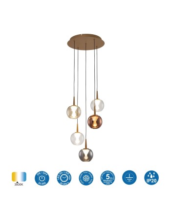 ANDROMEDA * LÁMPARA 5L- BASE REDONDO ORO - 8941(X2)+8938+8939+8940